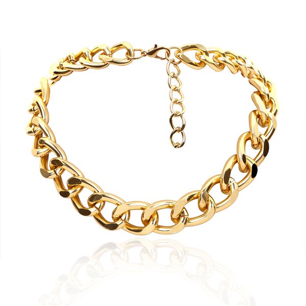 

europe contracted exaggerated personality metal chain necklace female frosted punk short necklace female gift accessories, Golden;silver