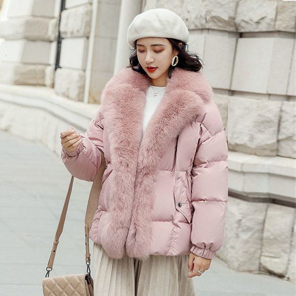 

luxury natural fox fur collar women's winter down jacket 2020 thick warm white duck down jackets female coats short women parka, Black