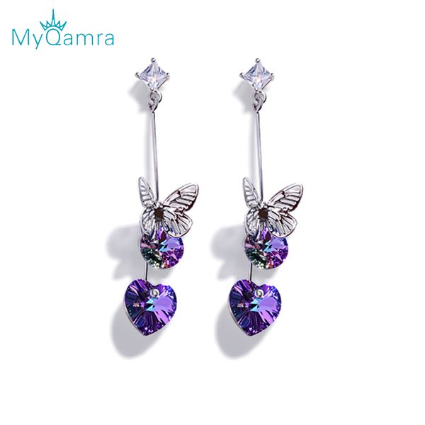 

myqamra long earrings butterfly purple crystal korean fashion new acrylic earring for women gift party wedding, Golden;silver