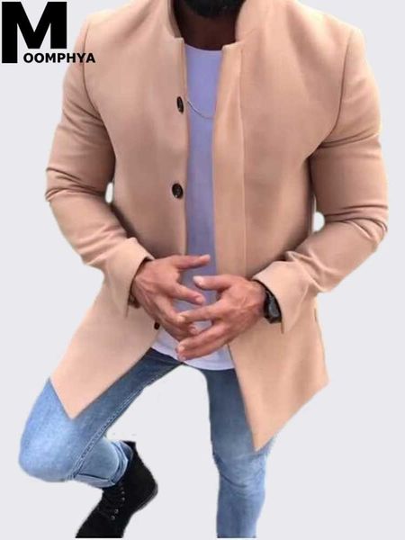 

moomphya 2019 новый прибыл длинные стиль пальто мужчины сплошной цвет ветровка пальто мужчины с длинным рукавом мужская шинель куртки и пидж, Tan;black