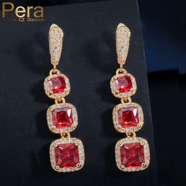 

пера классические 3 большие квадратные длинные мотаться индийский красный кубический цирконий камень серьги желтое золото цвет старинные жен, Golden