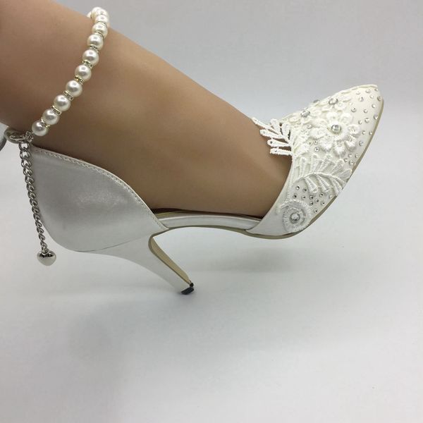 

white lace handmade wedding shoes high heel pearl crystals bridal accessories bridal shoes 2019 spring bridesmaid shoes, Black