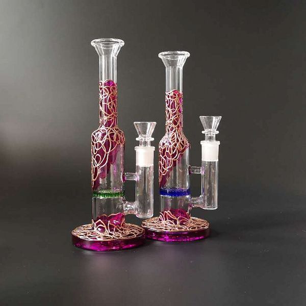 Narghilè Bong in vetro Vetro inebriante Honeycomb perc Con il triangolo 9 pollici 14mm Giunto femmina 3mm di spessore WP533