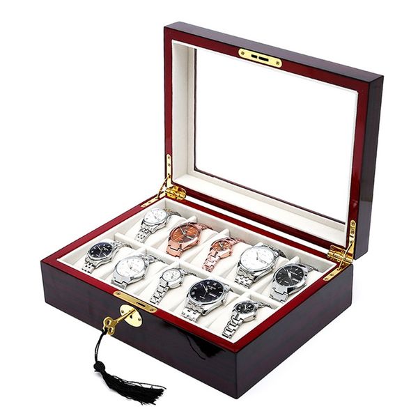 

6 10 12 slot / grid watch box velvet wooden display container storage holder travel organizer case gift with tassel key, Black;blue