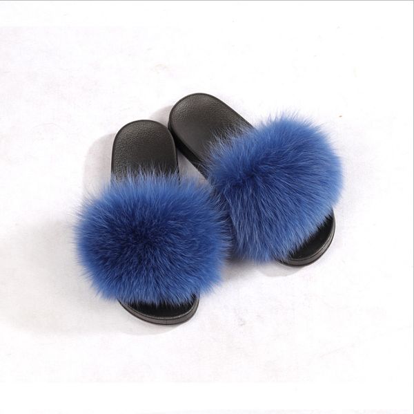 

open toe fox fur bedroom slippers, Black