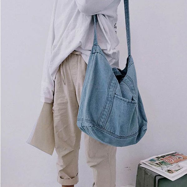 

women crossbody bag denim large capacity simple vintage casual messenger bag js24