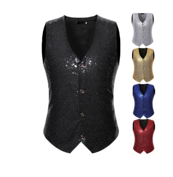

mens wedding stage show gold shiny блестки жилет синий черный серебристый красный золотой костюм жилет жилет homme классические жилеты, Black;white