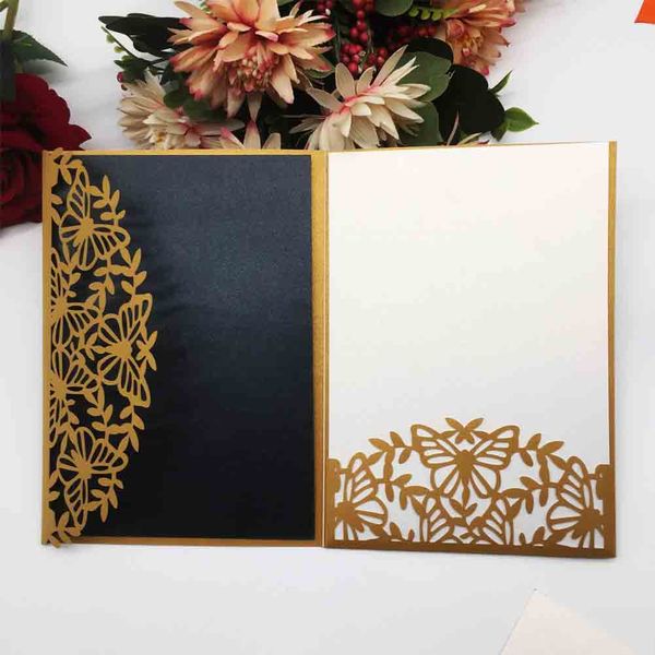 

hollow novel wedding engagements invitation cards unique sculpture butterfly and flower pattern invitations cards birthday party supplies, Black
