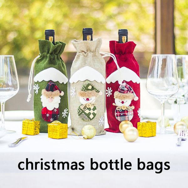 Christmas Wine Bottle Decor Set Cartoon Santa Claus Snowman Deer