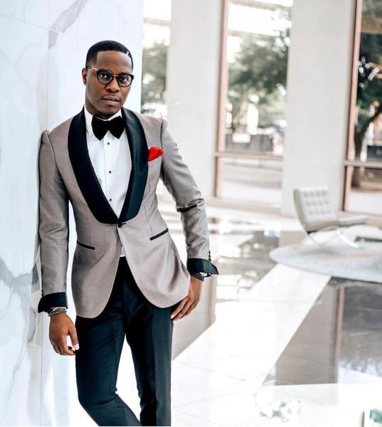 

2020 wedding tuxedos mens blazer suits formal custom black shawl lapel one button mens wedding suits (jacket+pants, Black;gray