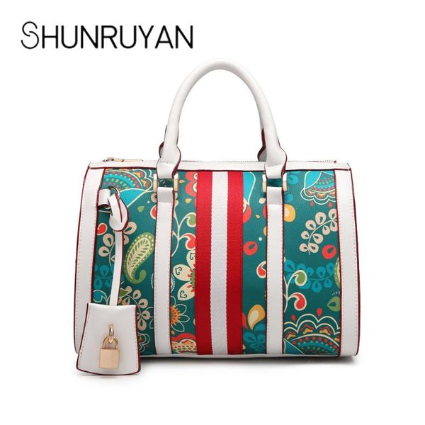 

shunruyan design pu leather women boston bag shoulder bags stripe casual tote bag ladies shopping