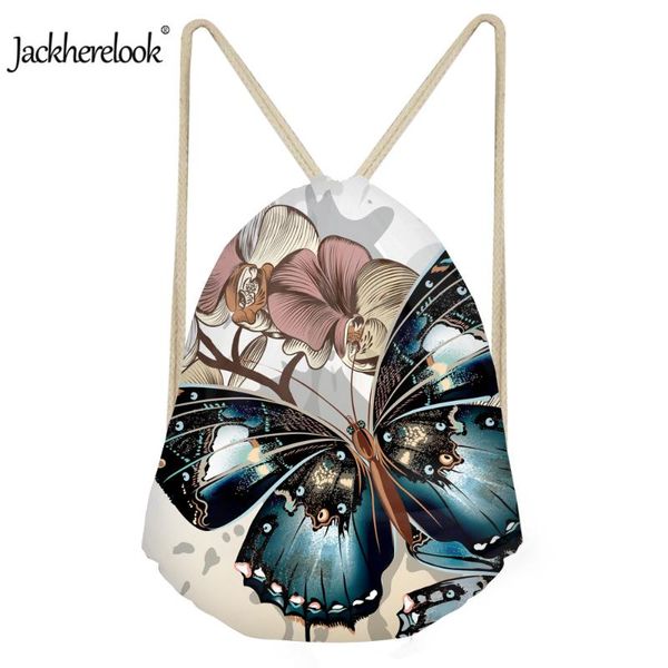 

jackherelook 2020 new style soft drawstring bag girl women's shopper bags 3d butterfly printing women string yoga storage bags