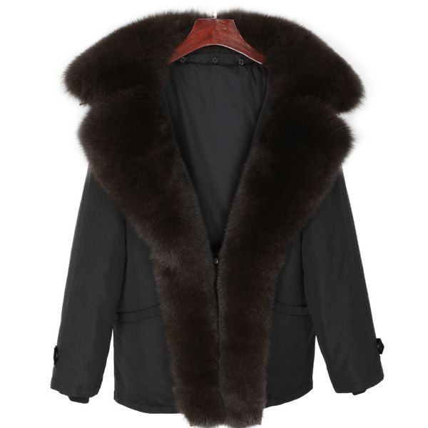 

warm winter jacket women large fox fur collar real rex rabbit fur liner coat female snow outerwear parkas outwear winter coat, Black
