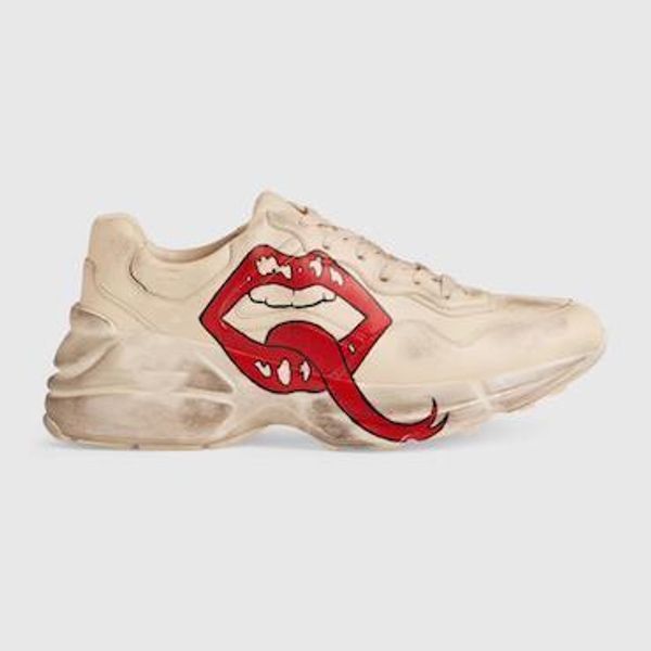 

mens rhyton casual shoes dad sneaker paris fashion luxury designer women shoe platform sports strawberry wave mouth tiger web print, Black