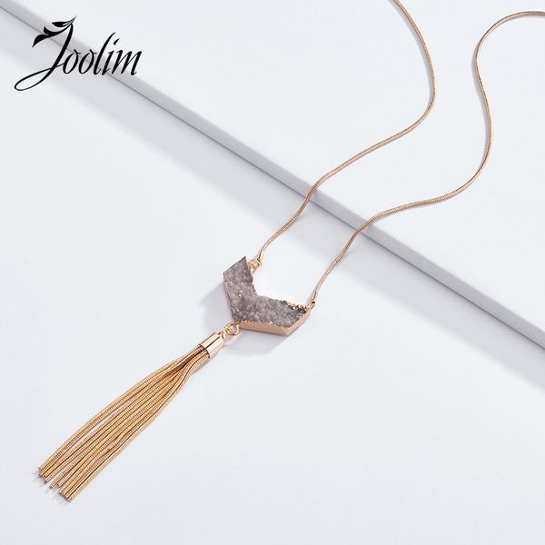 

joolim v shape druzzy stone metal tassel pendant necklace, Silver