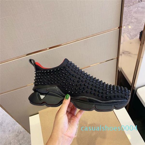 

fashion luxury red bottom men women casual spikes rivets rhinestone shoes low walking shoes sneakers chaussures de sport slip c04, Black