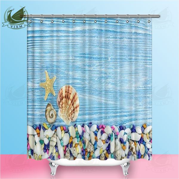 2019 Vixm Starfish And Sea Shells On Blue Wooden Board Shower