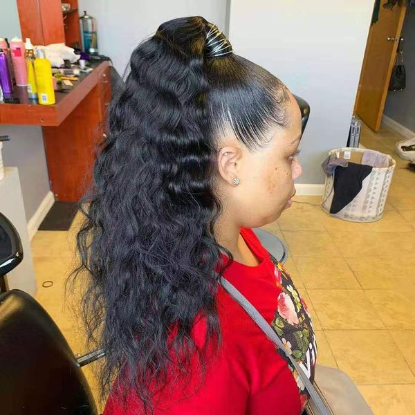 

natural black brown body wave indian 10 to 22 inch 140g weave wavy curly extension wrap drawstring ponytail virgin remy hair