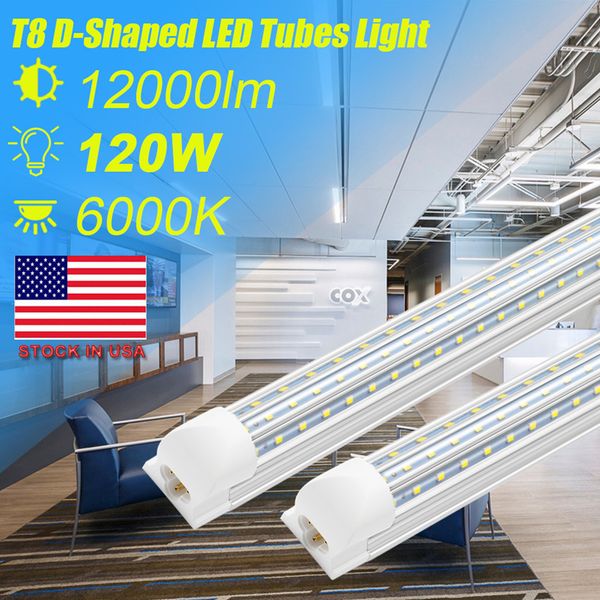 NOVA Integrado vshap 2.4m 8 pés 120W Led T8 Luzes SMD2835 576 Leds LEDGlow luzes frescas Warm White fosco tampa transparente 100-277V