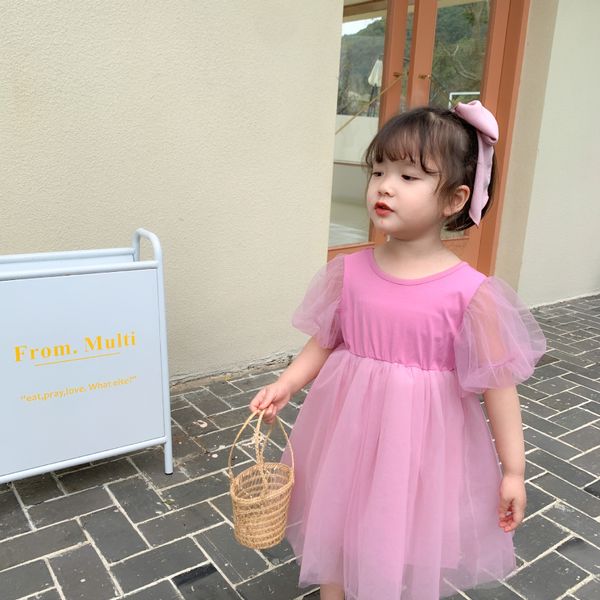 

baby girls princess dress puff sleeve ball gown 2020 summer children costumes pure color voile toddlers kids party tutu dresses t200417, Red;yellow