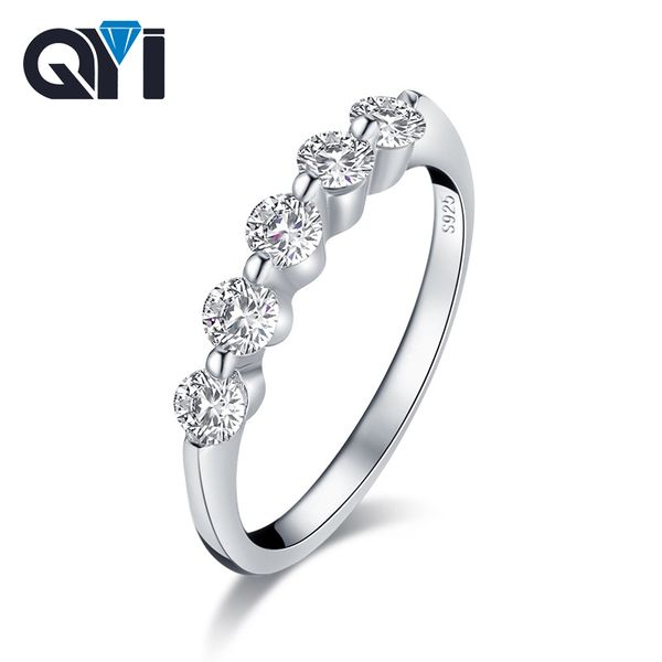 

qyi round cut row diamond wedding band ring 925 silver ring analog diamond engagement fashion jewelry, Golden;silver