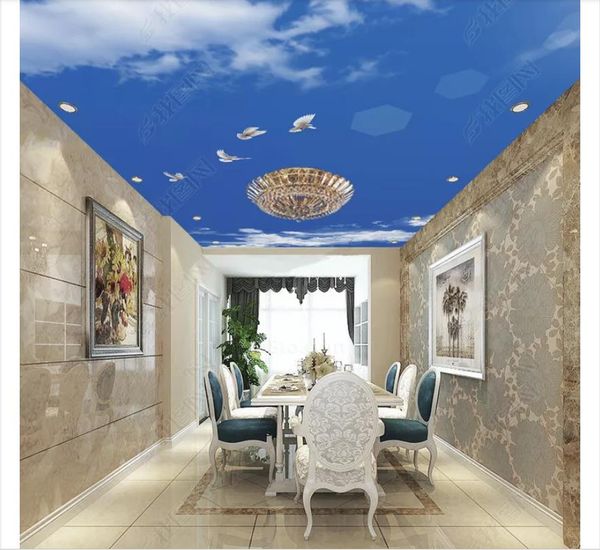 Custom 3d Silk Zenith Mural Wallpaper Photo Decoration Blue Sky