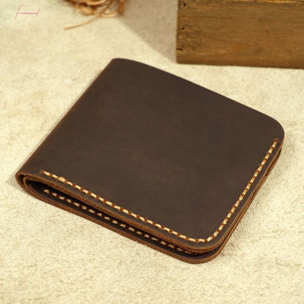 

handmade genuine leather men wallet short wallet men durable real leather portfel male breif cartera hombre, Red;black