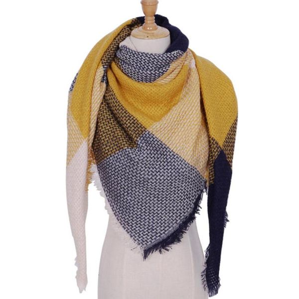

winter cashmere scarf women scarf plaid blanket new female triangle knitted warm cashmere shawls ladies long wrap, Blue;gray