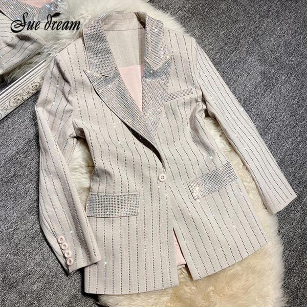 

women's jackets blingbling 2021 autumn heavy industry diamond sequined plaid jacket female single button long-sleeved pocket coat, Black;brown