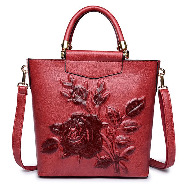 

new ethnic style shoulder bag peony three-dimensional embossed women's handbag women's portable messenger bag