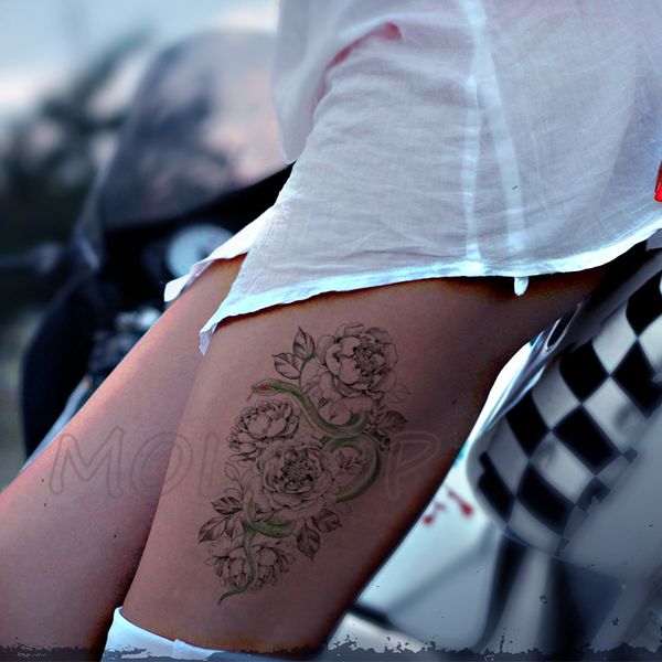 

tattoo sticker green snake red eyes flower hanna new waterproof temporary animal rose flash tatto for girl women men