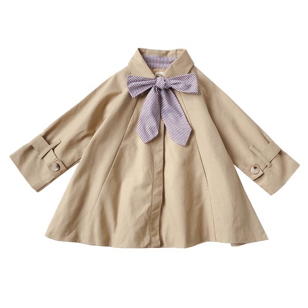

children girls trench coat autumn korean kids outfits long sleeve dark buckle bow khaki outwear 2-7yrs girls clothes, Blue;gray