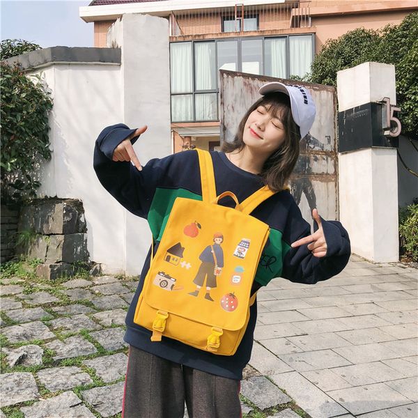 

backshoulder bag female with canvas bag backpack female korean high school students ins wind harajuku ulzzang campus pink vs