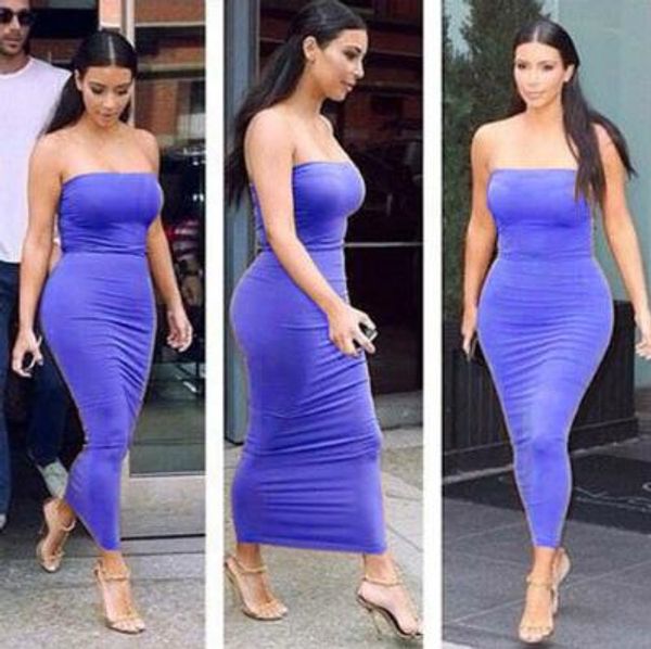 

women sheath strapless bodycon dress summer candy color long dress kim kardashian dresses, Black;gray