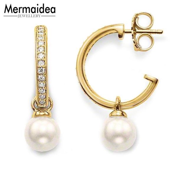 

gold-color pearls hoop creole earrings trendy fashion good jewerly for women 2020 gift 925 sterling silver, Golden
