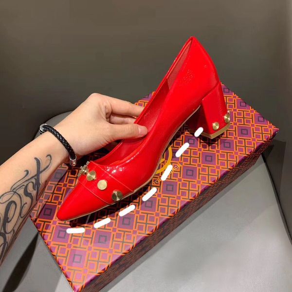 

brand designer luxury women shoes genuine leather rivets pointed 3cm 5cm high heels shoes shallow mouth lady work party wedding fashion shoe, Black
