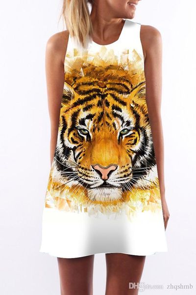 

женское платье летняя бригада новый стиль шеи sexy sling без рукавов hip wrap lady tiger цифровая юбка с принтом головы повседневные платья, Black;gray
