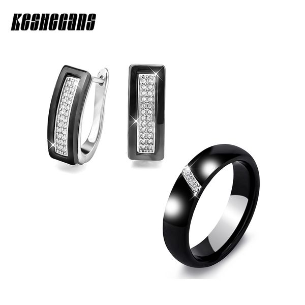 

мода ювелирные наборы u формы серьги стержня кольца черный белый керамический с bling rhinestone для женщин элегантные свадебные подарки, Silver