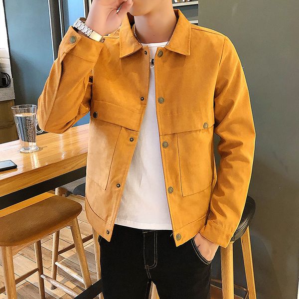 

2019 slim fit men's jacket sloid color autumn winter korean fashion casual streetwear plus size m-4xl homme jackets male coats, Black;brown