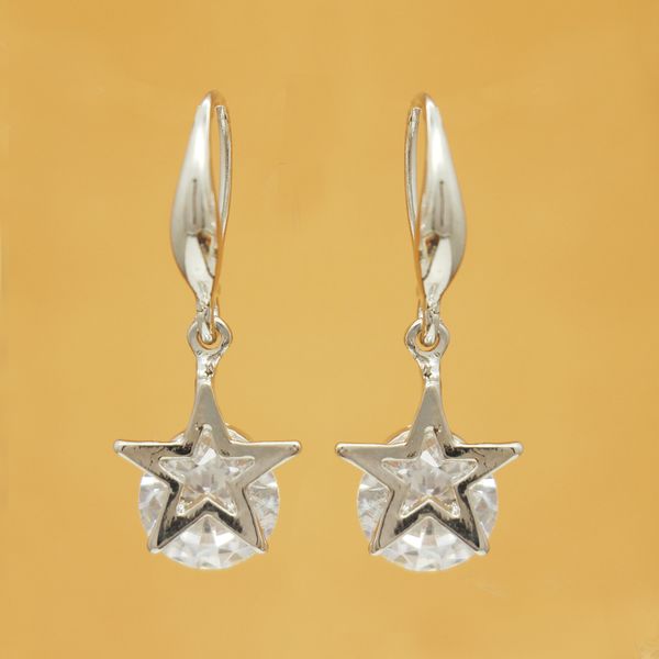 

fashion creative simple female jewelry pentagram alloy zircon earrings wholesale, Silver