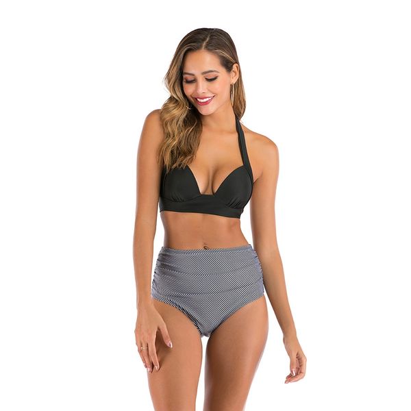 

swimsuit high waist bikini women floral scalloped crisscross tankini swimsuit beachwear female#643, White;black
