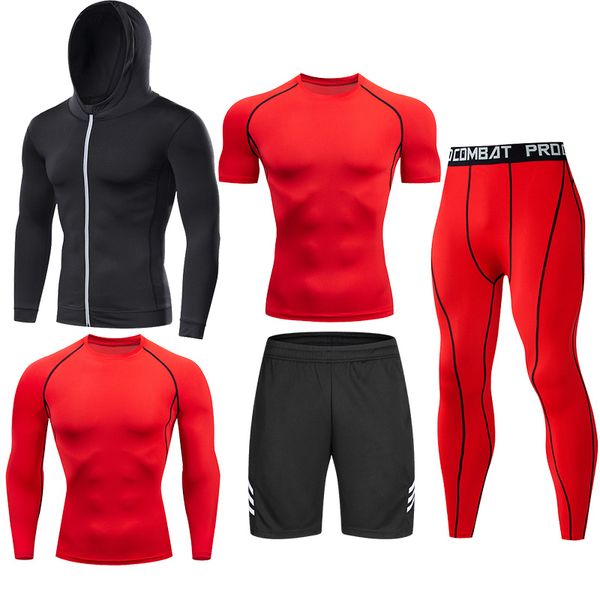 

men tracksuit sports suit gym compression clothing fitness running set jogging sportwear long sleeves shirts sport suit rashgard, Black;blue