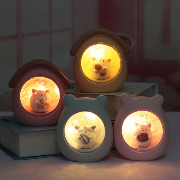 Desenhos animados Hamster noite luzes bonito quarto bebê decorativo lâmpada de mesa lâmpada berçário lâmpada de desktop quarto ambiente luz