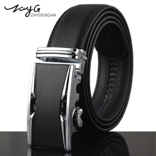 

zayg men leather belt metal automatic buckle belt men alloy buckles casual classic black, Black;brown