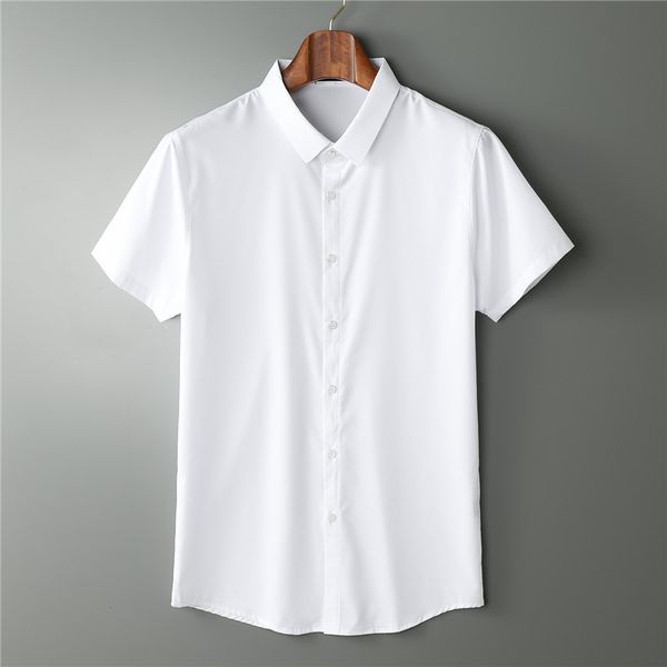 

mens white plain shirts summer short sleeve streetwear boys basic shirt casual button silk collar shirt male plus size 4xl, White;black