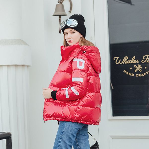 

2019 women's down jacket winter glossy silver/black/gold/blue plus size hooded parka outwear bread down padded coats female