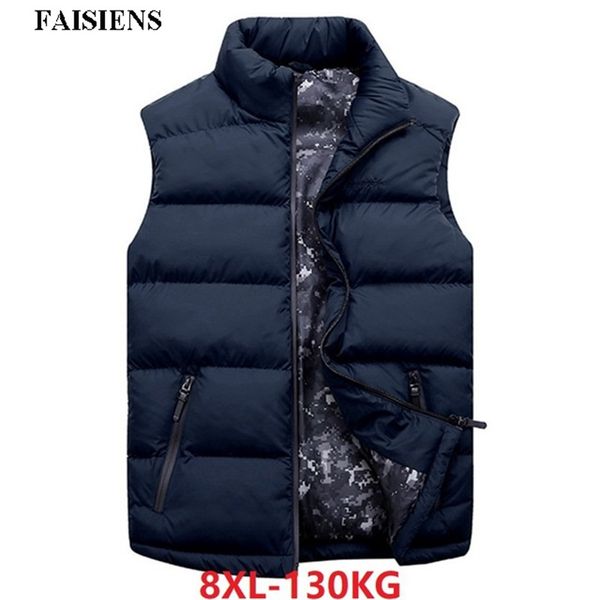 

faisiens warm winter men vest camouflage casual thick large size 5xl 6xl 7xl 8xl navy blue red vest big cotton black waistcoat, Black;white