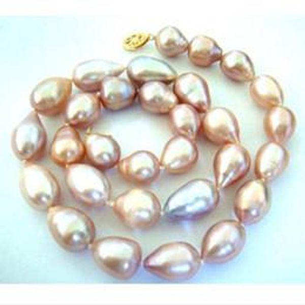 

fine pearl jewelry huge 18"15-16mm natural south sea genuine pink lavender drop pearl necklace 14k, Silver
