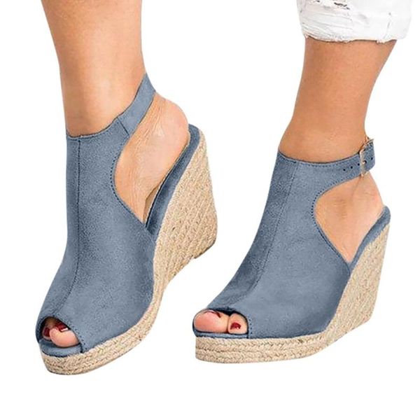 

my-love plus size 35-43 platform sandals straw thick bottom wedges shoes heels beach sandals belt buckle summer women shoes, Black