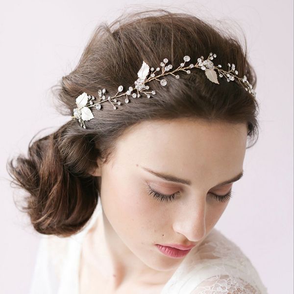 

luxury gold and silver headbands hair jewelry pearl crystal leaf bride tiaras headpiece wedding bridal hair accessories gift, Golden;white